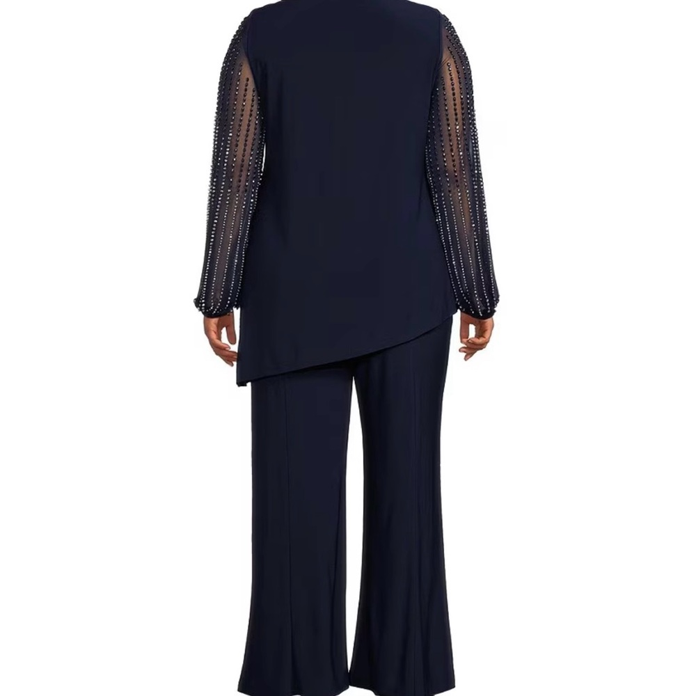 Marina Plus Size Beaded Long Sleeve Crew Neck 2-Piece Pant Set